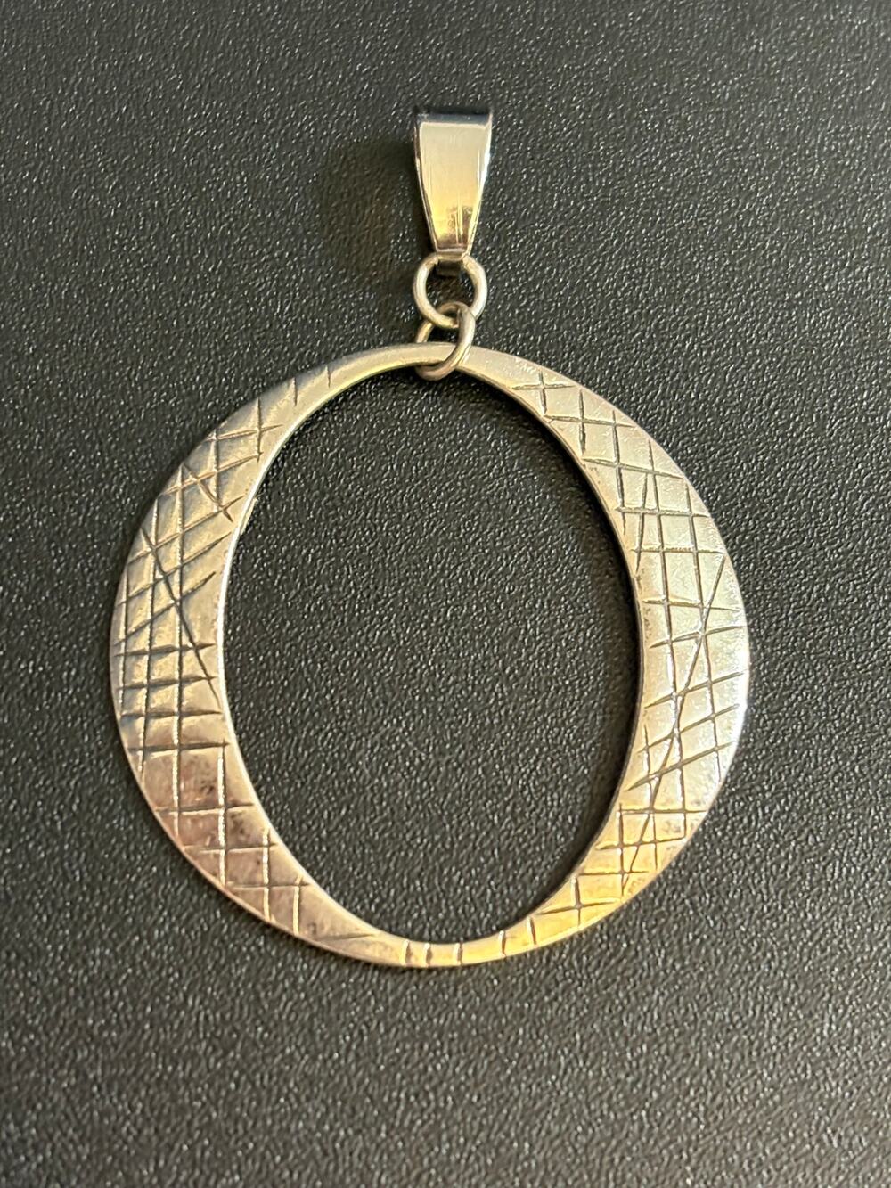 Vintage Sterling Silver 925 Crescent Oval Pendant